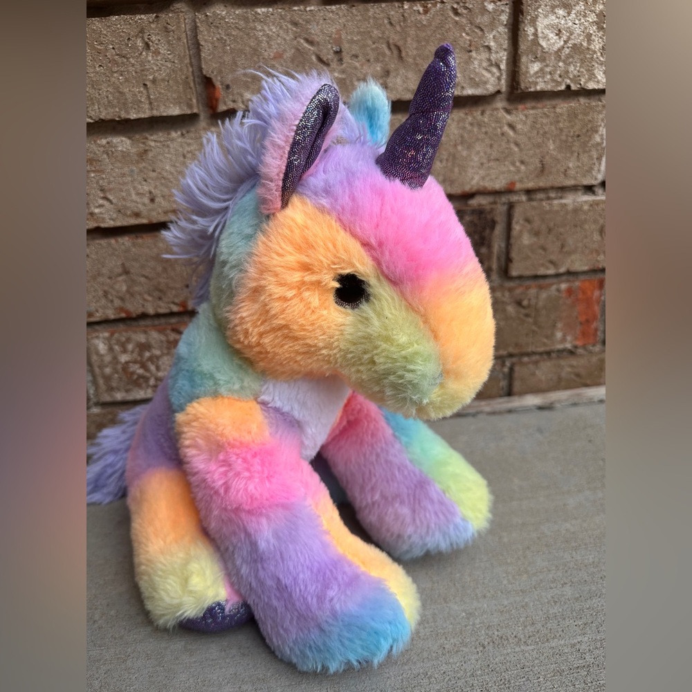 Fiesta Multi-colored Unicorn pastels 12" plush Stains Fair Condition